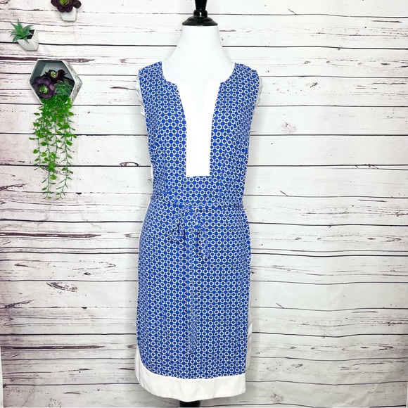 Ann Taylor Blue & White Geometric Sleeveless Belted Shift Dress Size Medium - Picture 10 of 10